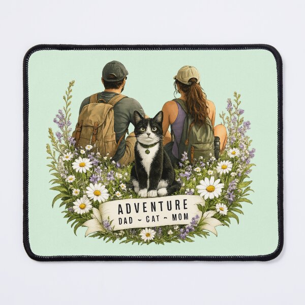 Item preview, Tuxedo Adventure Cat with her Cat Mom and Cat Dad designed and sold by Northcrest Co..