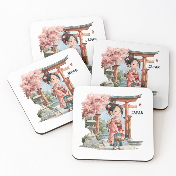 Item preview, Kawaii chibi Japanese girl kimono cherry blossom designed and sold by KawaiiGeo.