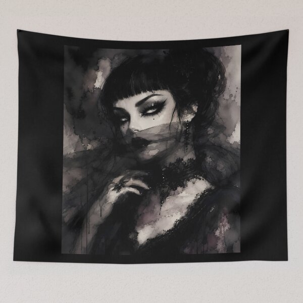 Item preview, Gothic Veiled Woman Dark Aesthetic Portrait designed and sold by bellaever.