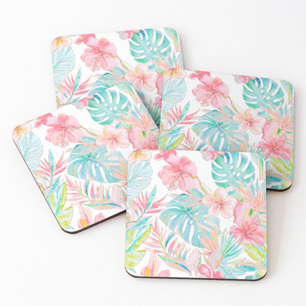 Item preview, Hawaiian Watercolor Floral n Foliage Pink Azure Blue designed and sold by PixDezines.