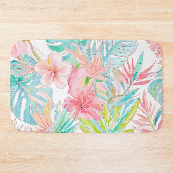 Item preview, Hawaiian Watercolor Floral n Foliage Pink Azure Blue designed and sold by PixDezines.