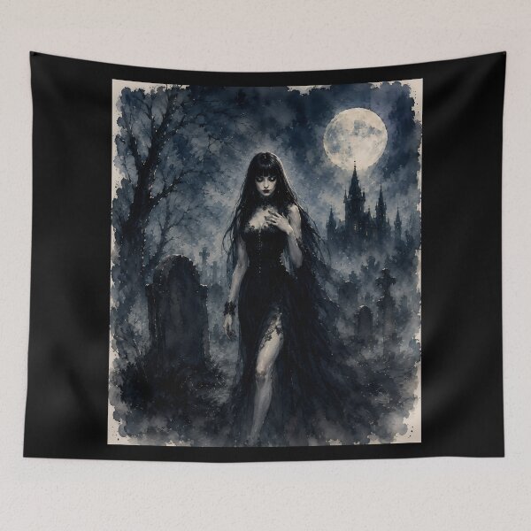 Item preview, Gothic Vampire Woman Full Moon Graveyard Scene designed and sold by bellaever.