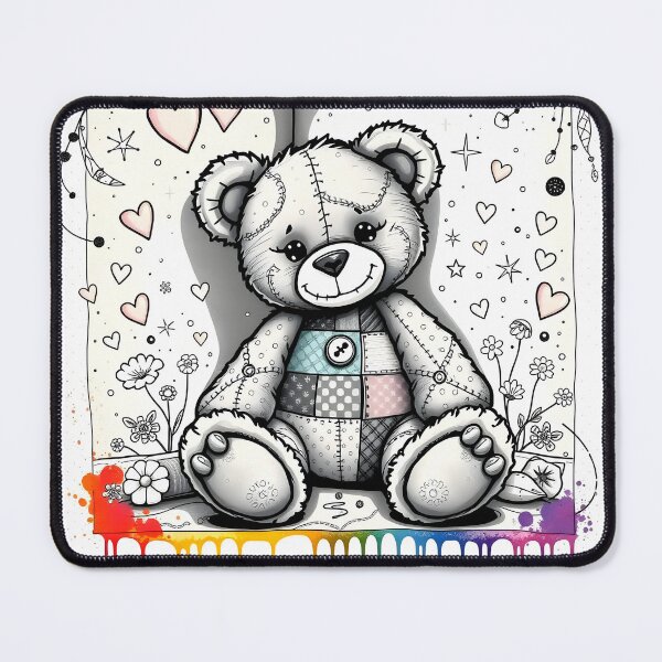 Item preview, Sketch Style Patchwork Teddy Bear with Rainbow and Hearts designed and sold by Dragonfly-Magic.
