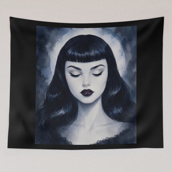 Item preview, Gothic Watercolor Woman Dark Moon Portrait designed and sold by bellaever.