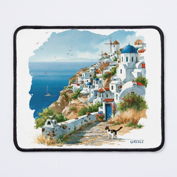 Item preview, Santorini Greece Anime Art Print  designed and sold by KawaiiGeo.
