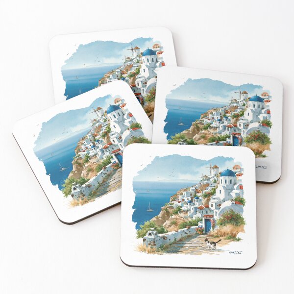 Item preview, Santorini Greece Anime Art Print  designed and sold by KawaiiGeo.