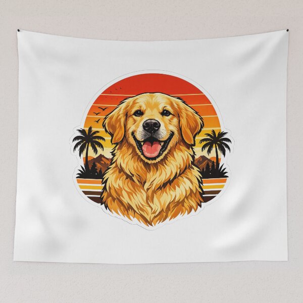 Item preview, Golden Retriever Retro Sunset Vintage 70s Premium Dog Illustration designed and sold by builtforyou.