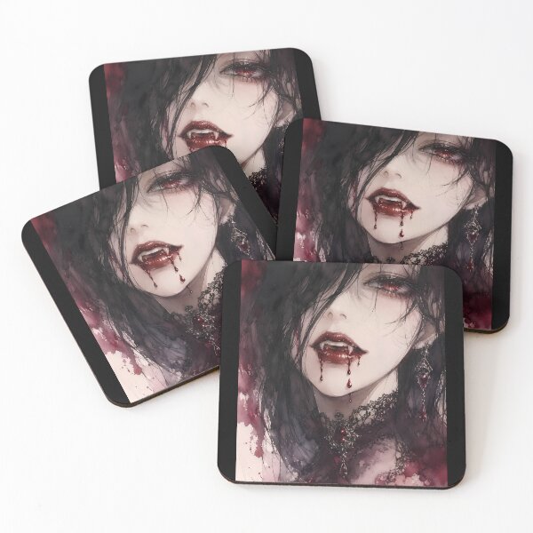 Item preview, Gothic Vampire Woman Fangs Blood Drip Watercolor designed and sold by bellaever.