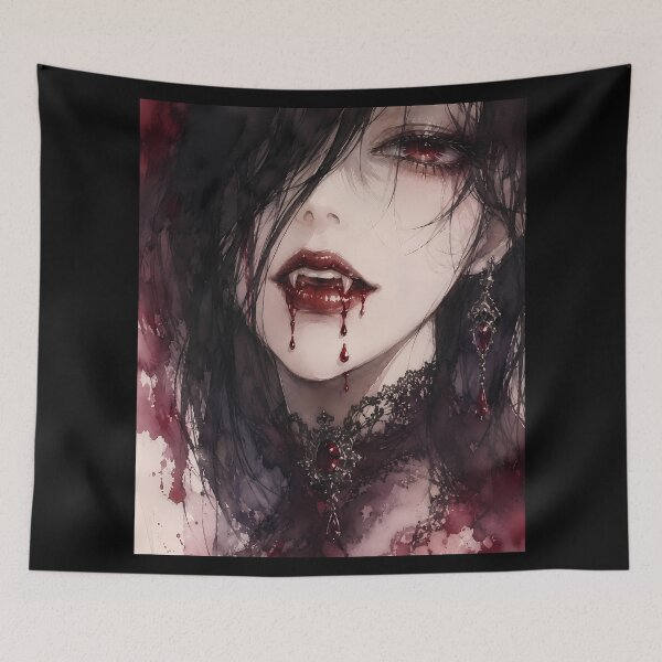Item preview, Gothic Vampire Woman Fangs Blood Drip Watercolor designed and sold by bellaever.