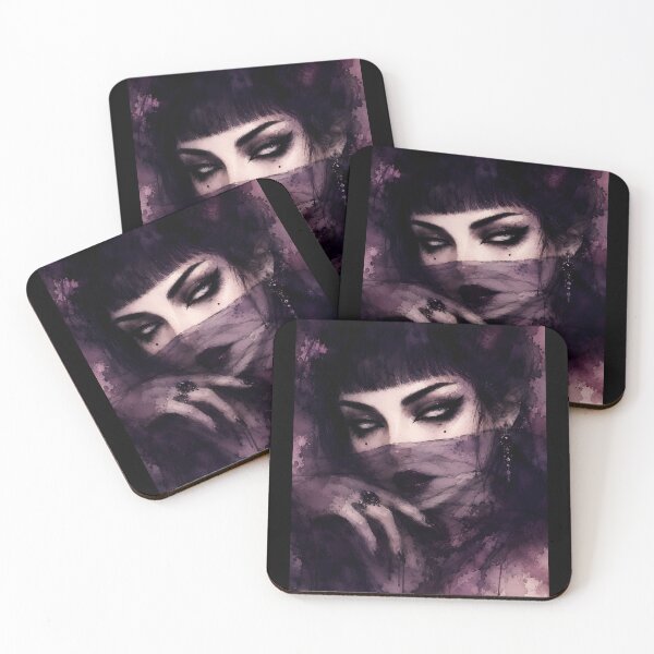 Item preview, Mysterious Veiled Woman Dark Goth Watercolor Art designed and sold by bellaever.