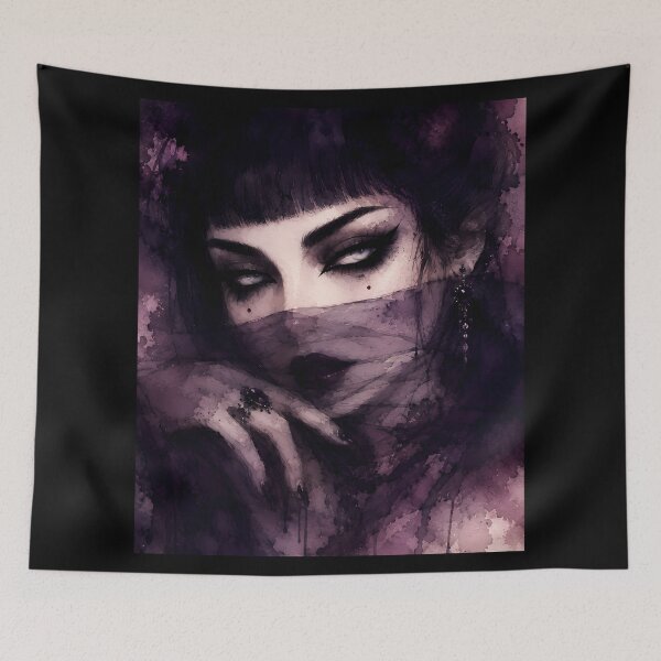 Item preview, Mysterious Veiled Woman Dark Goth Watercolor Art designed and sold by bellaever.
