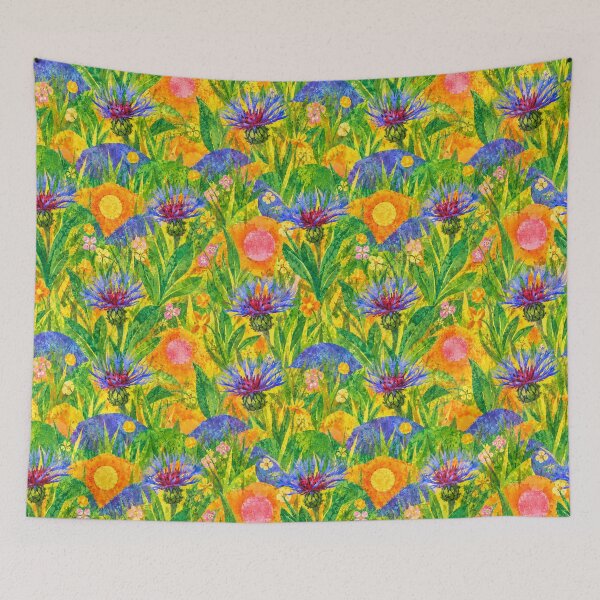 Item preview, Colorful Wildflower Meadow Seamless Pattern | Thistle Flowers Botanical Collage Illustration designed and sold by SWSandraWechner.