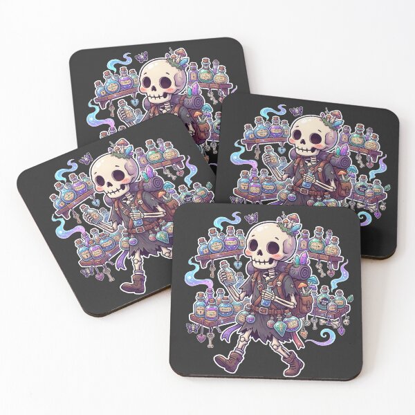 Item preview, Skeleton Alchemist Carrying Traveler Backpack Holding Magic Potion Bottles designed and sold by MisteryDesigner.