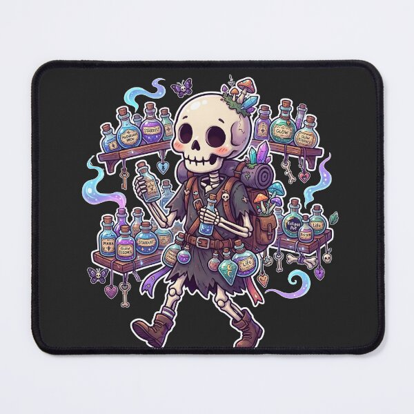 Item preview, Skeleton Alchemist Carrying Traveler Backpack Holding Magic Potion Bottles designed and sold by MisteryDesigner.