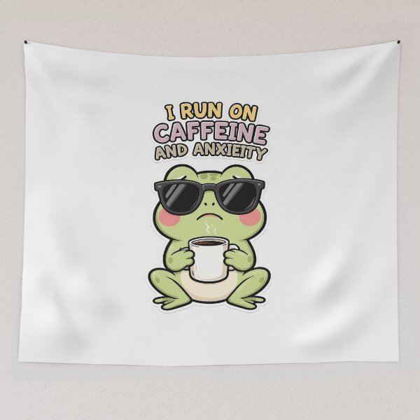 Item preview, Run On Caffeine And Anxiety Funny Frog Coffee Shirt | Kawaii Introvert designed and sold by Arties4Bread⭐⭐⭐⭐⭐.