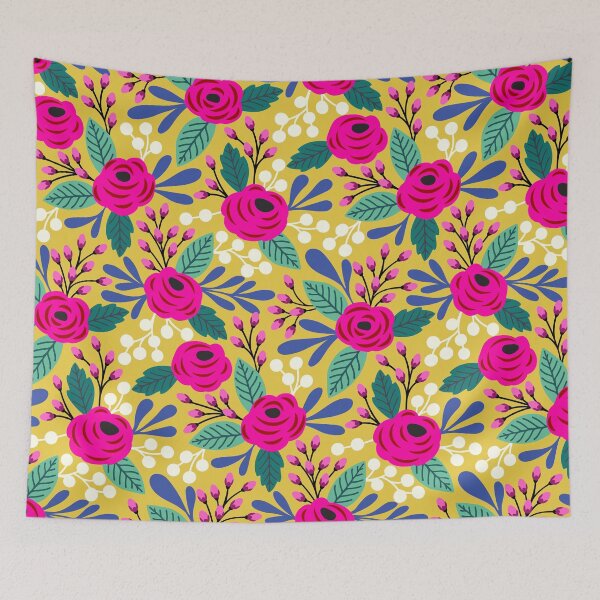 Item preview, Bold boho blooms floral pattern on yellow designed and sold by Jennifer Ladd.