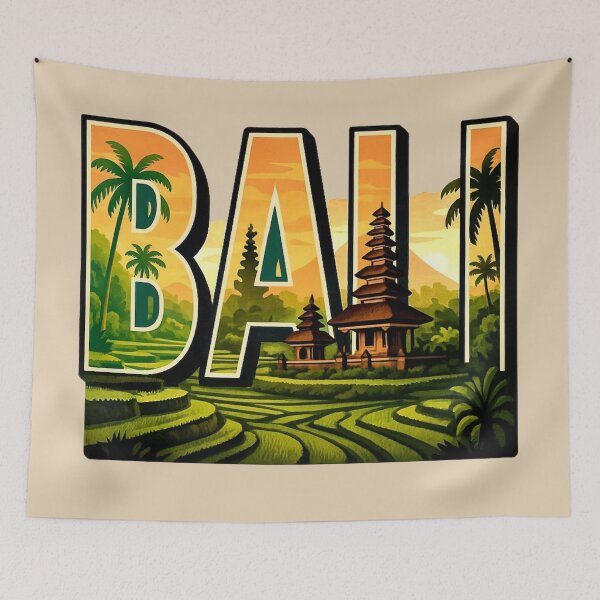 Item preview, Bali -- Rice Terraces, Temple & Tropical Typography Art designed and sold by Myra365Art.