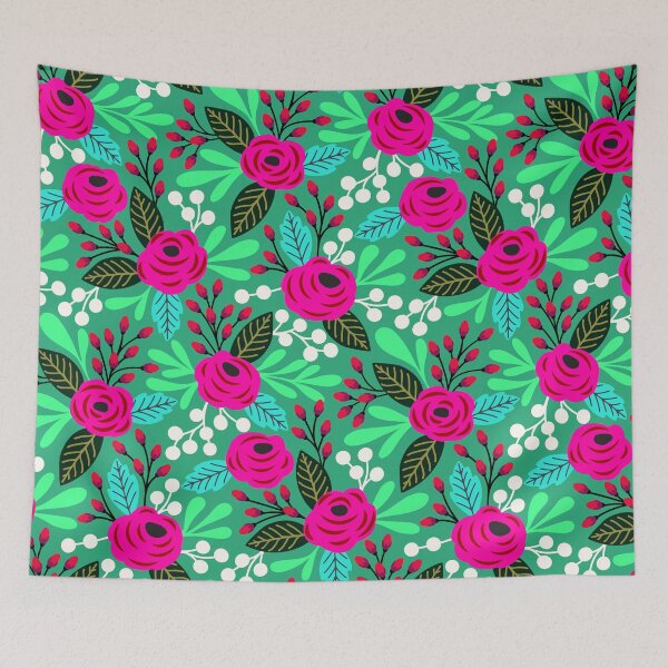 Item preview, Bold boho flower blooms on teal designed and sold by Jennifer Ladd.