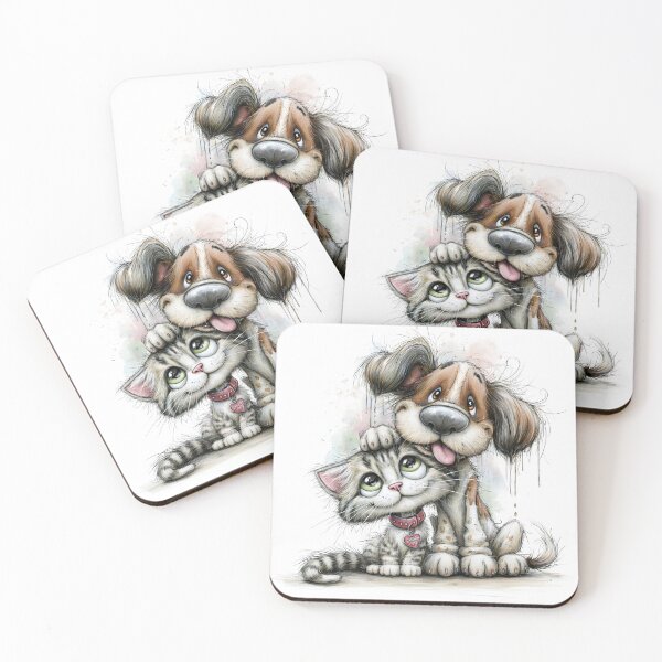 Item preview, Cute dog and cat caricature cartoon designed and sold by dcrc.