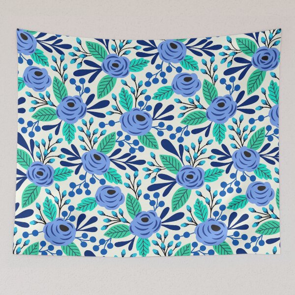 Item preview, Blue boho blooms floral pattern  designed and sold by Jennifer Ladd.