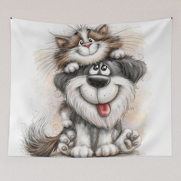 Item preview, Cute dog and cat caricature cartoon designed and sold by dcrc.