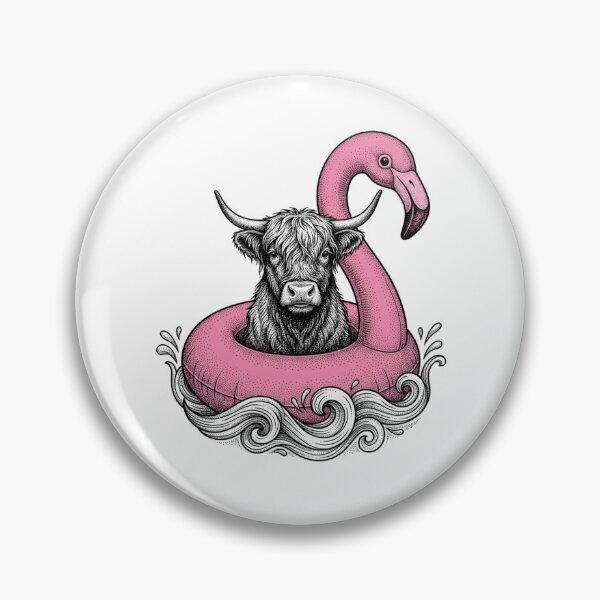 Item preview, Highland Cow Riding a Pink Flamingo Float | Funny Summer Farm Animal Art designed and sold by SOUFIANE1991.