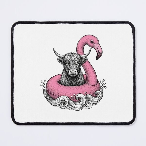 Item preview, Highland Cow Riding a Pink Flamingo Float | Funny Summer Farm Animal Art designed and sold by SOUFIANE1991.