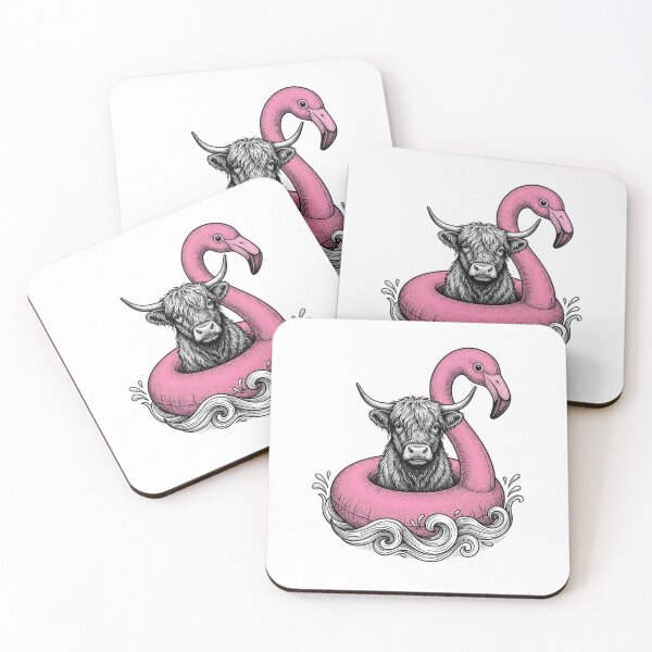 Item preview, Highland Cow Riding a Pink Flamingo Float | Funny Summer Farm Animal Art designed and sold by SOUFIANE1991.