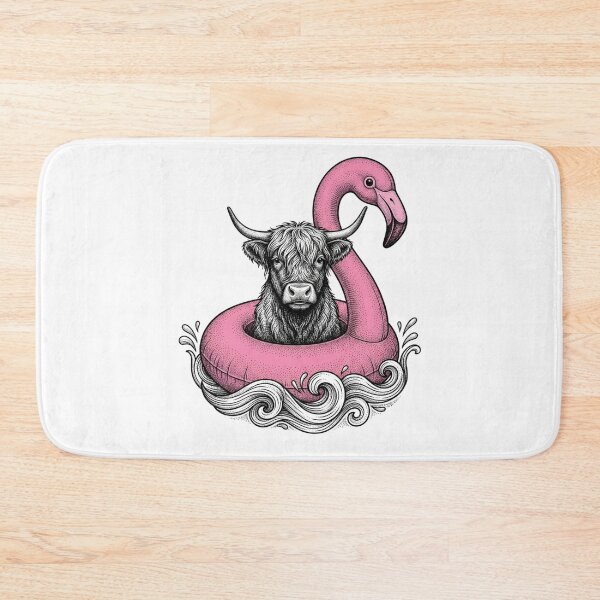 Item preview, Highland Cow Riding a Pink Flamingo Float | Funny Summer Farm Animal Art designed and sold by SOUFIANE1991.