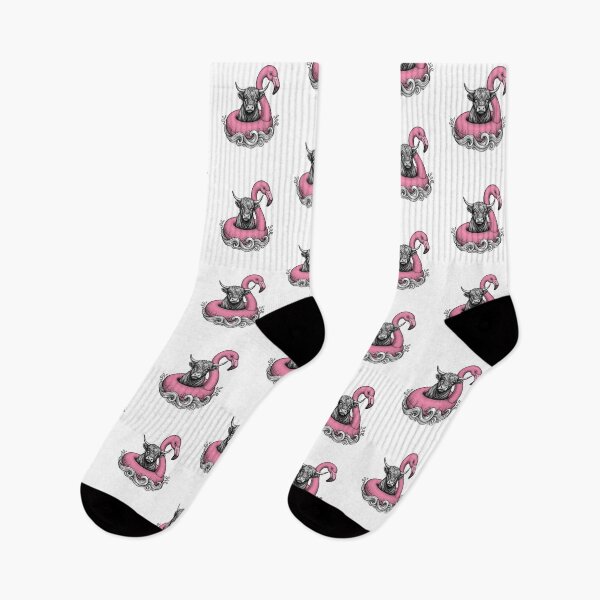 Item preview, Highland Cow Riding a Pink Flamingo Float | Funny Summer Farm Animal Art designed and sold by SOUFIANE1991.