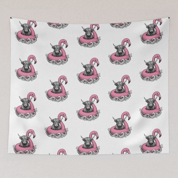 Item preview, Highland Cow Riding a Pink Flamingo Float | Funny Summer Farm Animal Art designed and sold by SOUFIANE1991.