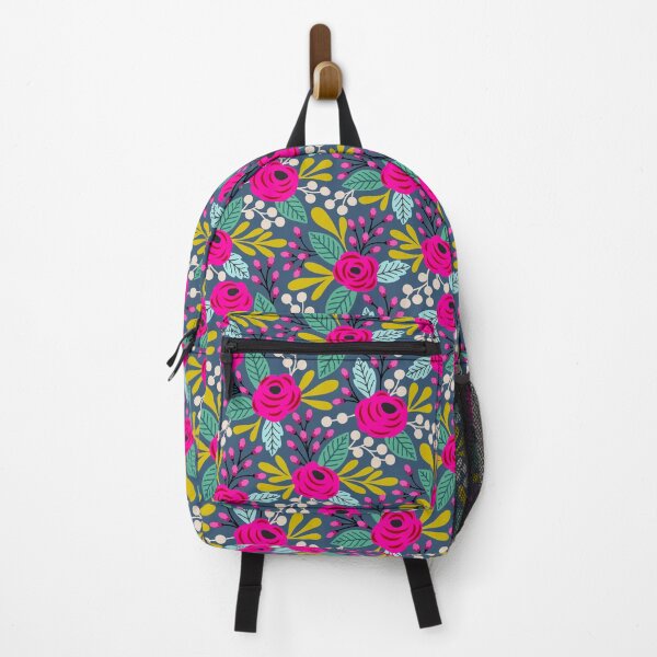 Item preview, Bold boho blooms floral pattern on blue designed and sold by Jennifer Ladd.