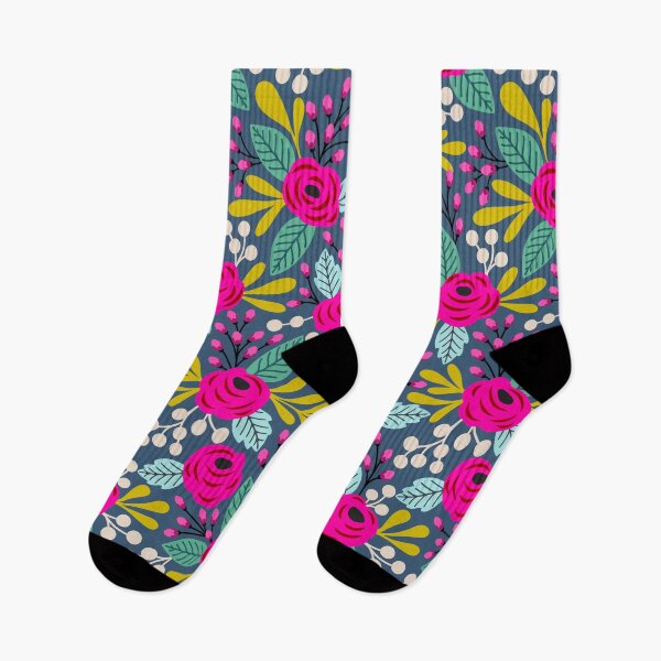 Item preview, Bold boho blooms floral pattern on blue designed and sold by Jennifer Ladd.