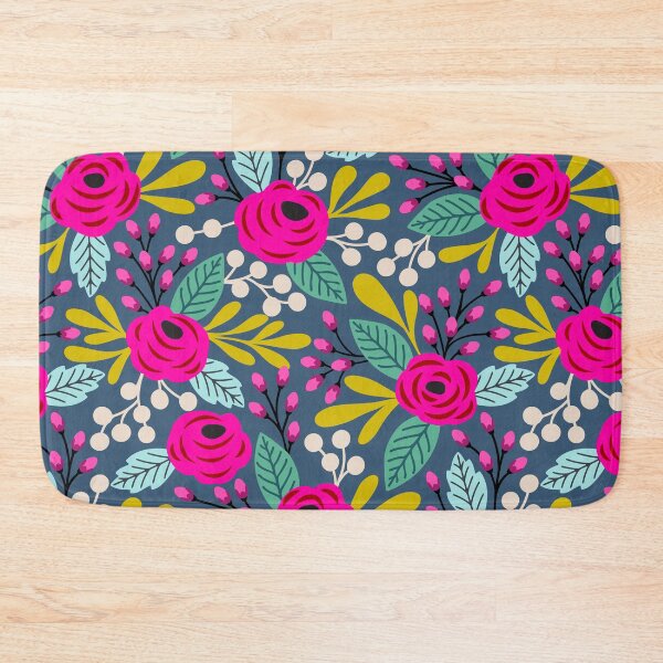Item preview, Bold boho blooms floral pattern on blue designed and sold by Jennifer Ladd.