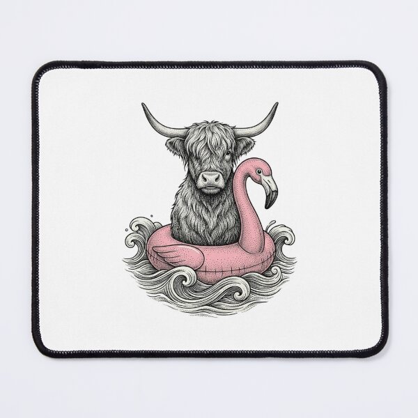 Item preview, Highland Cow Riding a Pink Flamingo Float | Funny Summer Farm Animal Art designed and sold by SOUFIANE1991.