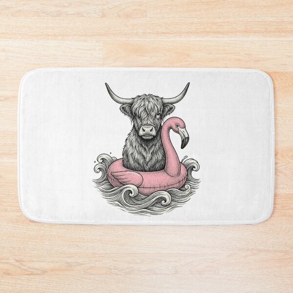 Item preview, Highland Cow Riding a Pink Flamingo Float | Funny Summer Farm Animal Art designed and sold by SOUFIANE1991.