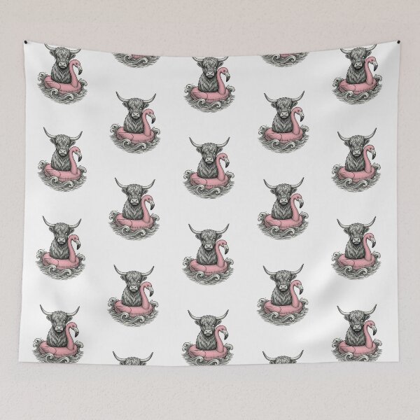 Item preview, Highland Cow Riding a Pink Flamingo Float | Funny Summer Farm Animal Art designed and sold by SOUFIANE1991.