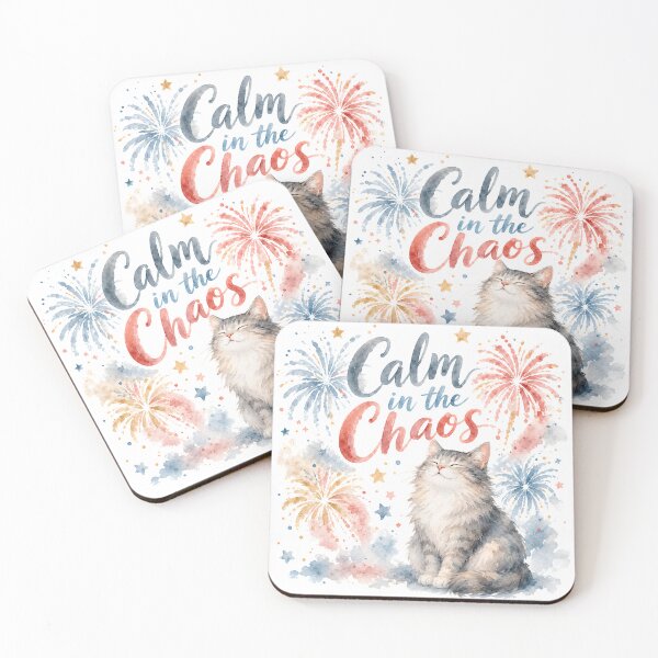 Item preview, Calm in the Chaos – 4th of July Watercolor Cat Tee designed and sold by Katybmadeit.