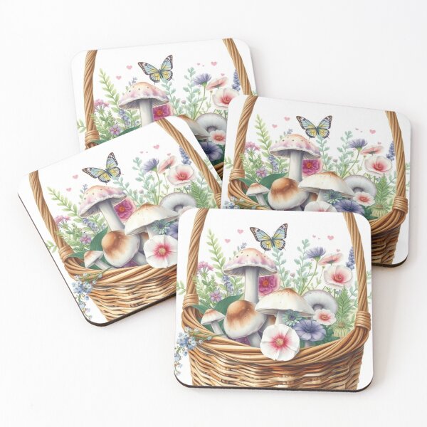 Item preview, Watercolor Mushroom and Flower Basket Illustration designed and sold by Jade Ado.