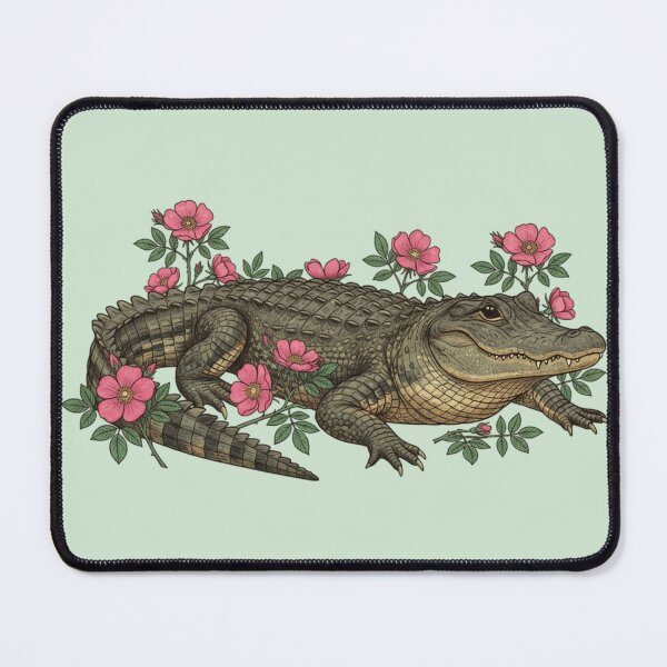 Item preview, American Alligator with Wild Pink Blooms designed and sold by BirdsnStuff.