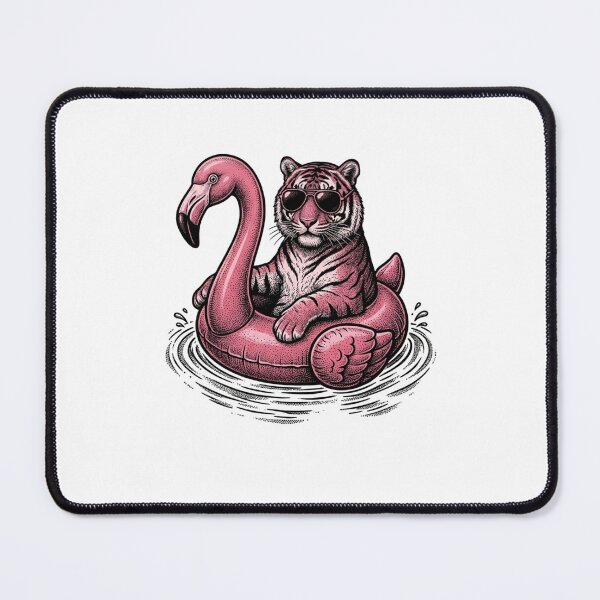 Item preview, Tiger Riding a Pink Flamingo Float | Funny Summer Farm Animal Art designed and sold by SOUFIANE1991.