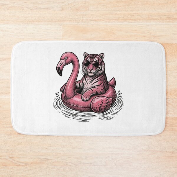 Item preview, Tiger Riding a Pink Flamingo Float | Funny Summer Farm Animal Art designed and sold by SOUFIANE1991.