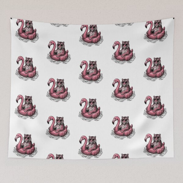 Item preview, Tiger Riding a Pink Flamingo Float | Funny Summer Farm Animal Art designed and sold by SOUFIANE1991.