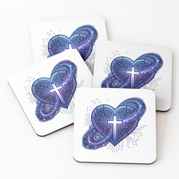 Item preview, Divine Frequency - Modern Cross and Heart Neon Tech Art designed and sold by SmileMamaCA.