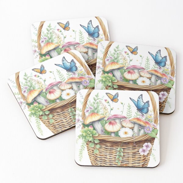 Item preview, Watercolor Forest Mushroom and Wildflower Basket Art designed and sold by Vida e Arte.
