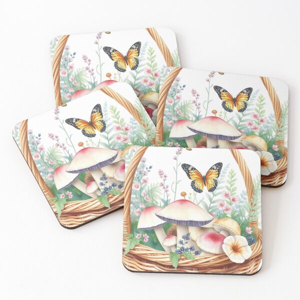 Item preview, Watercolor Mushroom and Meadow Flower Basket Art designed and sold by Vida e Arte.