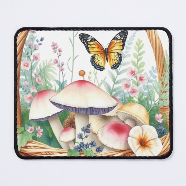 Item preview, Watercolor Mushroom and Meadow Flower Basket Art designed and sold by Jade Ado.