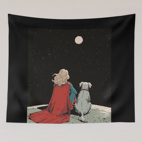 Item preview, Kara & Krypto on the Moon Watching Earth Sci-Fi Scene designed and sold by What you are is Beautiful.