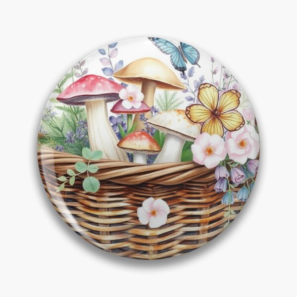 Item preview, Watercolor Woodland Mushroom and Floral Basket Art designed and sold by Jade Ado.