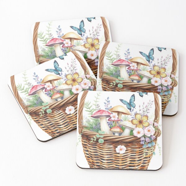 Item preview, Watercolor Woodland Mushroom and Floral Basket Art designed and sold by Vida e Arte.